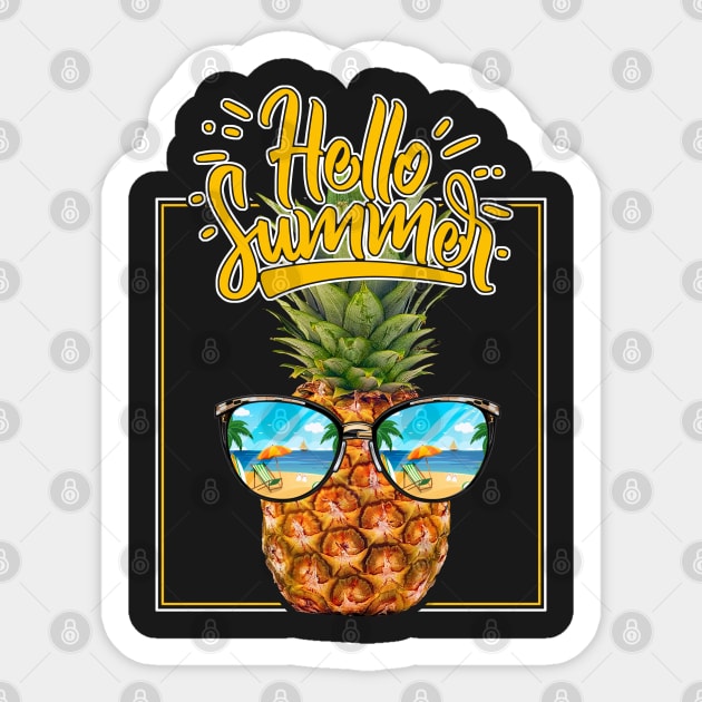 Hello Summer Tropical Pineapple with sun glasses product Sticker by theodoros20